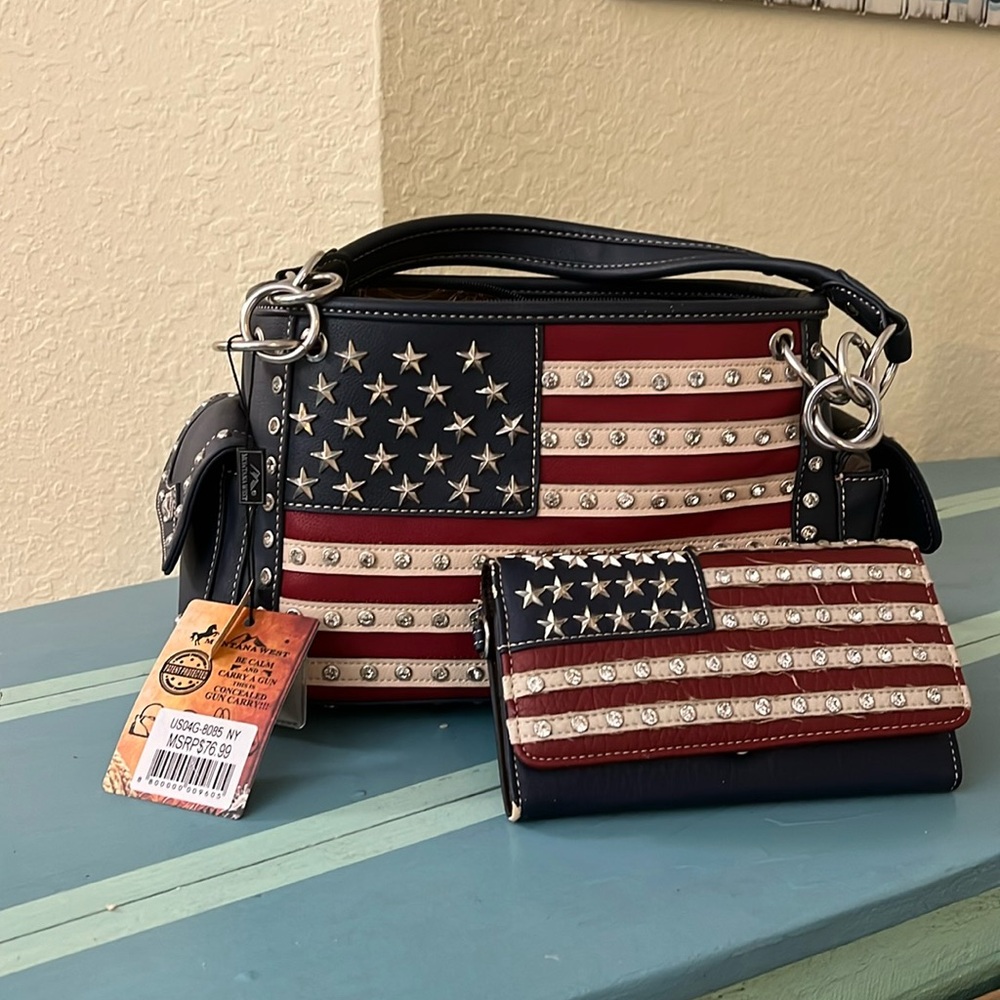 American flag beautiful concealed carry purse with matching wallet